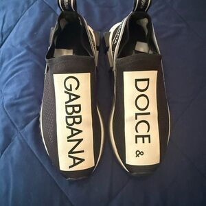Women’s Size 7 Dolce & Gabbana Black and White Logo Slip-On Sneakers